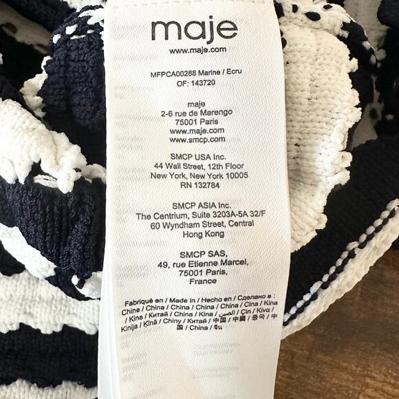 Maje Striped Crochet-Effect Cardigan Navy Ecru - Picture 13 of 16